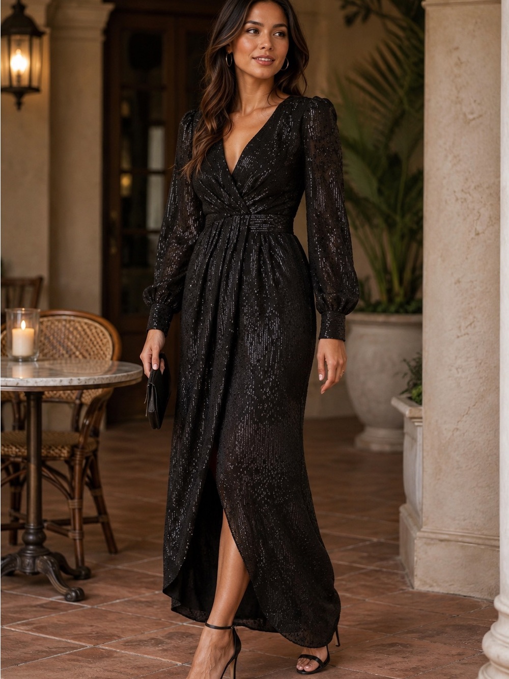 NWT BHLDN Nikka Long Sleeve Black Metallic Textured Dress Women’s 0 Wedding Glam